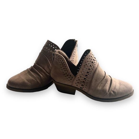 Report Shoes - Report-Laser Cut-Tan/Beige-Zipper-Ankle Booties-Western-Boho-Fall-Women's 8